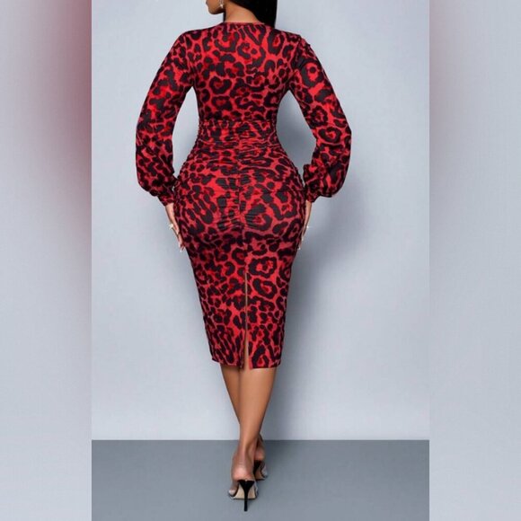 Red and Black Leopard Midi Dress - Picture 2 of 3